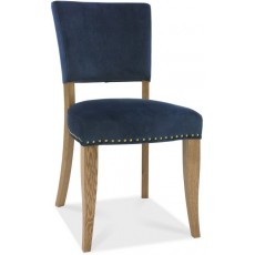 Portland Rustic Oak Dark Blue Velvet Upholstered Chair