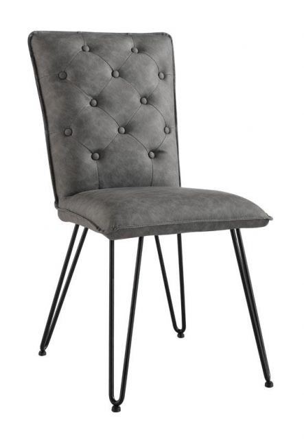Studded Back Chair with Hair Pin Legs - Grey