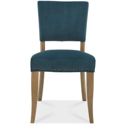 Portland Rustic Oak Sea Green Velvet Upholstered Chair