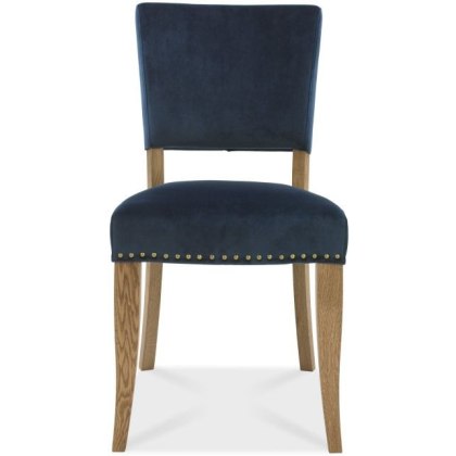 Portland Rustic Oak Dark Blue Velvet Upholstered Chair