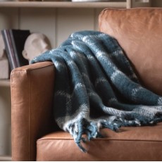 Blue Check Faux Mohair Throw