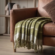 Olive Check Faux Mohair Throw