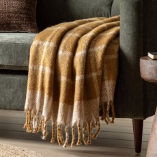 Mustard Check Faux Mohair Throw