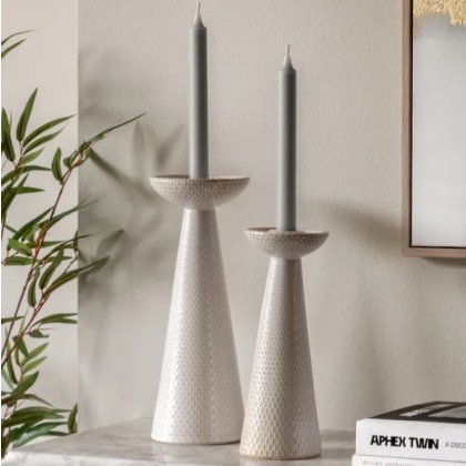 Set of 2 Porto Ceramic Glazed Candlestick Holders - White Set of 2 Porto Ceramic Glazed Candlestick Holders - White