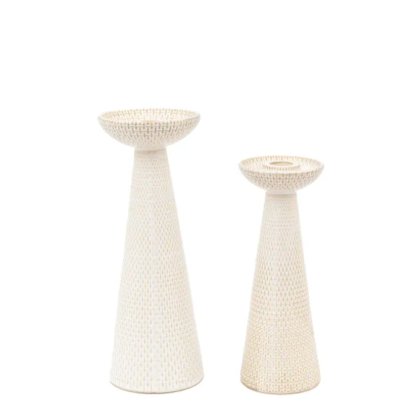 Set of 2 Porto Ceramic Glazed Candlestick Holders - White Set of 2 Porto Ceramic Glazed Candlestick Holders - White