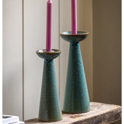 Set of 2 Porto Ceramic Glazed Candlestick Holders - Green Set of 2 Porto Ceramic Glazed Candlestick Holders - Green