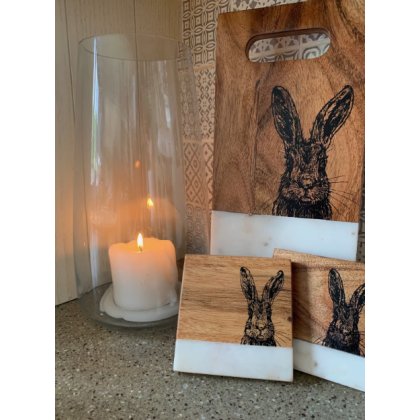 Hare Coaster White Marble Set of 4 Hare Coaster White Marble Set of 4