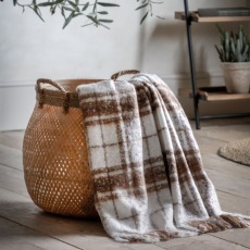 Check Faux Mohair Throw Tan