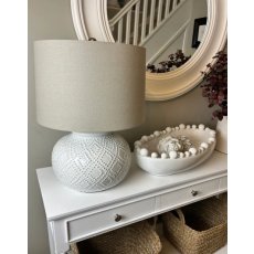 Squat White Beaded Ceramic Lamp