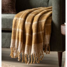 Poly Mohair Check Throw Mustard