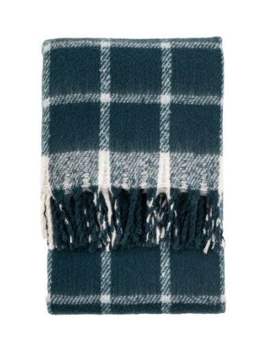 Blue Check Faux Mohair Throw