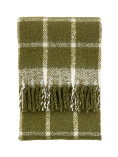 Olive Check Faux Mohair Throw