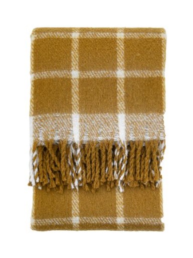 Mustard Check Faux Mohair Throw