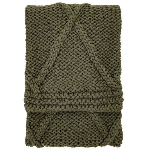 Cable Knit Diamond Throw Olive